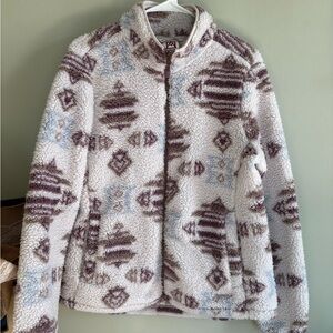 Avalanche Outdoor Supple Geometric Fleece Jacket in White and Brown Size L